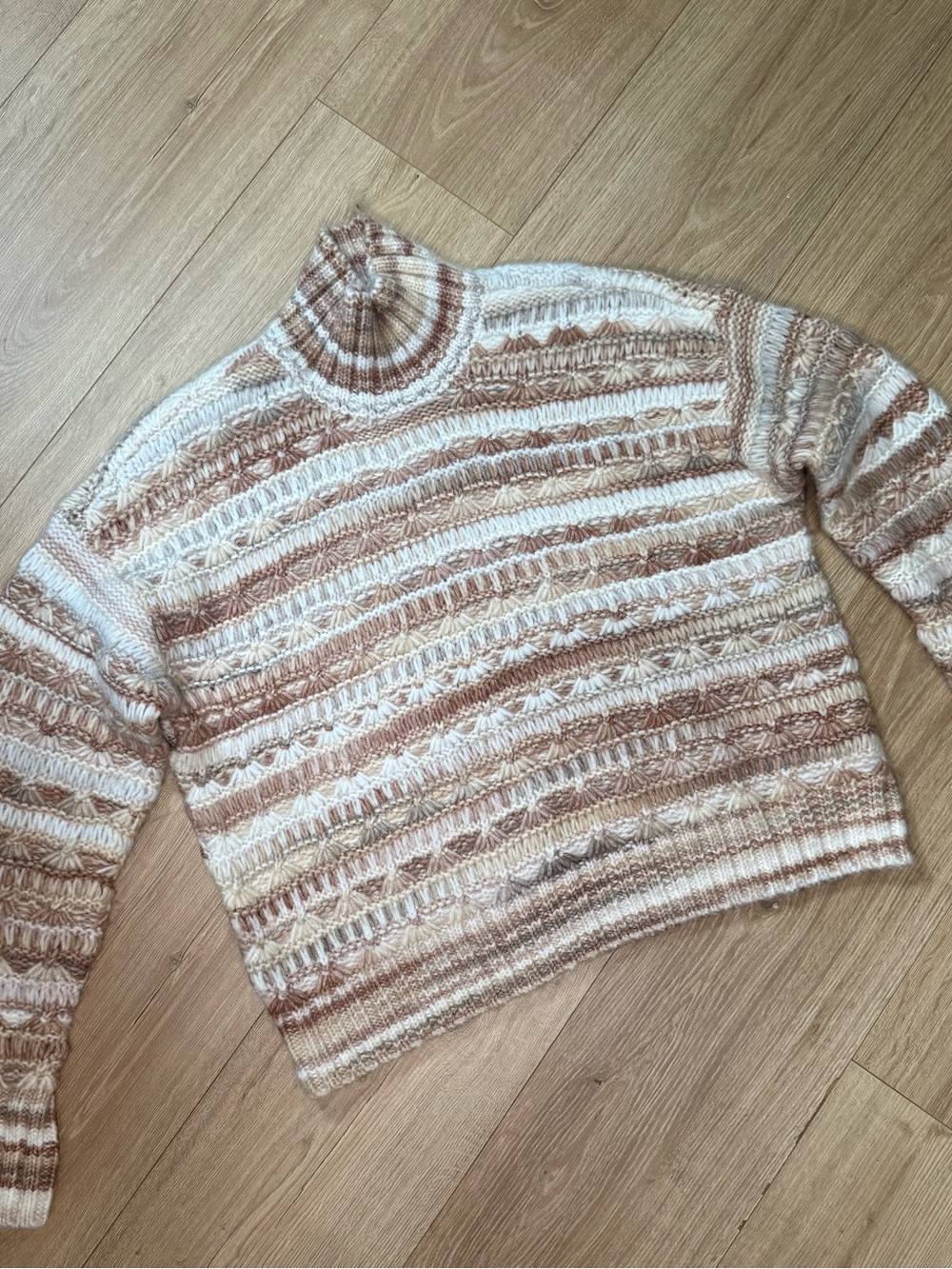 St. John's Bay Cream & Tan Striped Turtleneck Sweater